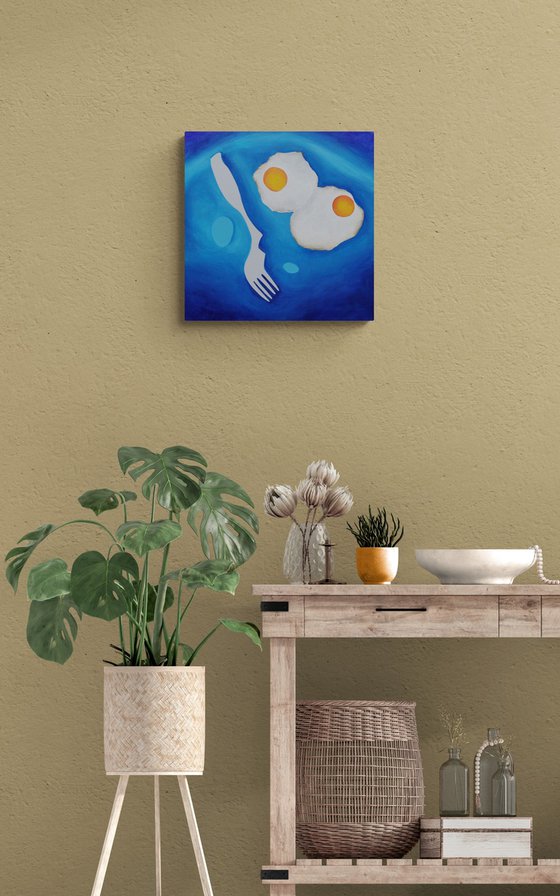 Still life with baked eggs