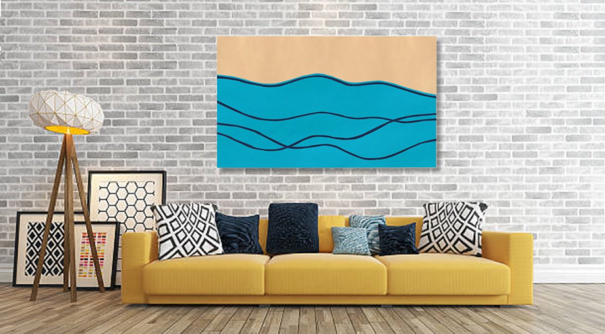 Abstract Landscape Acrylic Painting By Marina Krylova, 59 X 35", Modern Landscape #24, Original Artwork