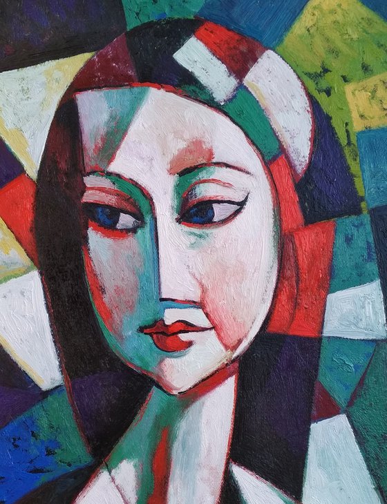 Look (40x50cm, cubism, oil painting, ready to hang)