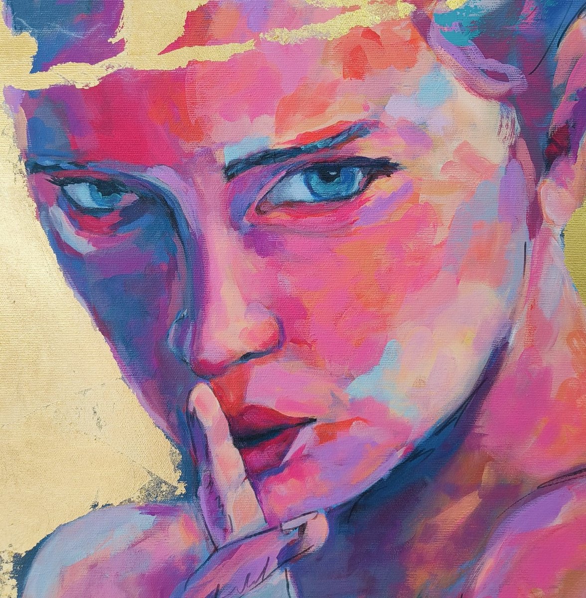 Urban And Pop Portrait Painting By Ramona Pintea, 24 X 24", Quiet, I