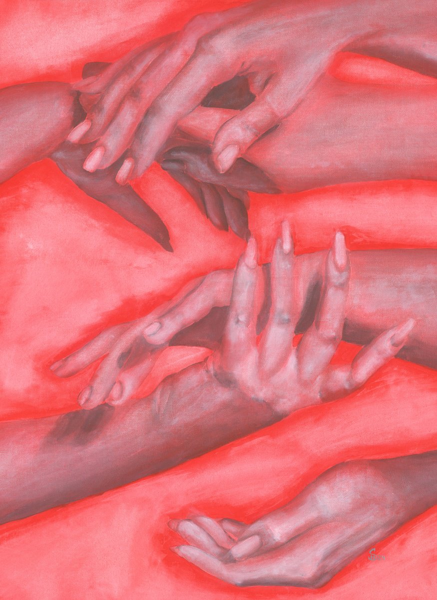 Expressive Portrait Acrylic Painting By Margarita Stepanova, 20 X 28", The Game Of Love, Original Artwork