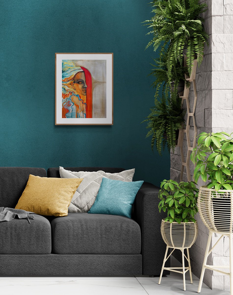 Surrealistic Portrait Painting By Marija Stojkovic, 12 X 17", Change Ii, Original Artwork