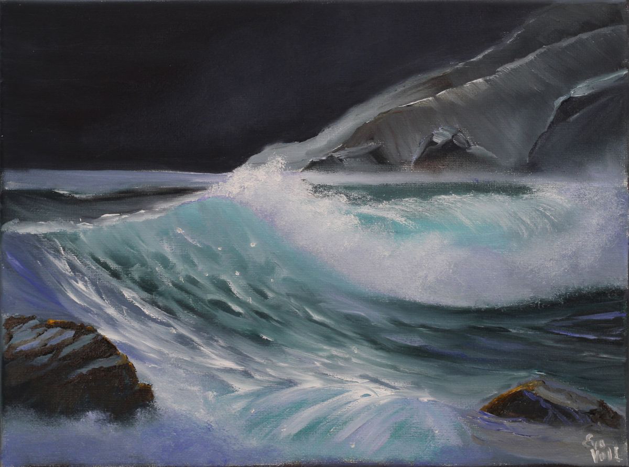 Ocean At Night 9x12 Oil Painting By Eva Volf Artfinder