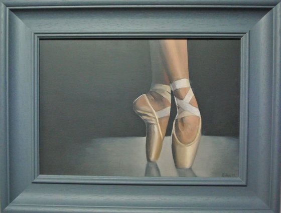 Ballet Feet, Figurative Oil Painting, Ballerina, Dance, Framed and Ready to Hang