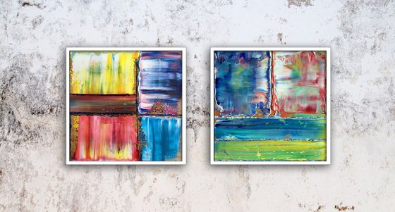 "Soulmates" - FREE USA SHIPPING - Original PMS Abstract Diptych Oil Paintings On Wood, Framed - 26" x 13"