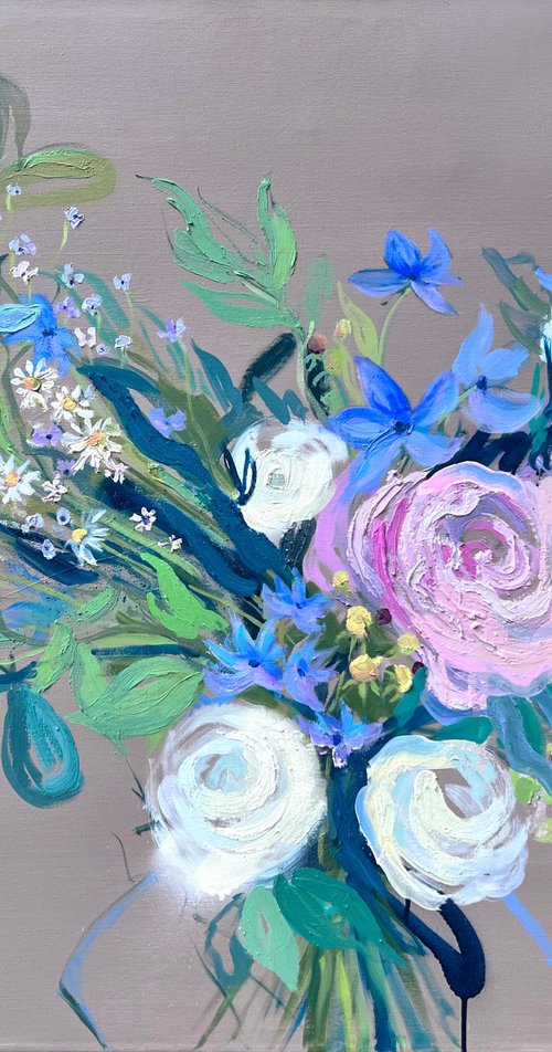 Summer flowers - Impressionistic roses, chamomiles by Nataliia Karavan