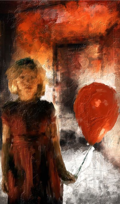 Girl with balloon. Limited Edition PRINT on Paper. Original Signed Digital Art. by Retne