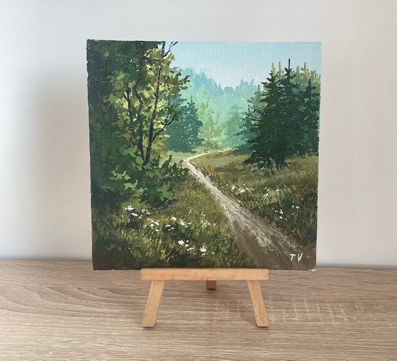 Forest landscape. Acrylic painting. Original Art. 6 x 6