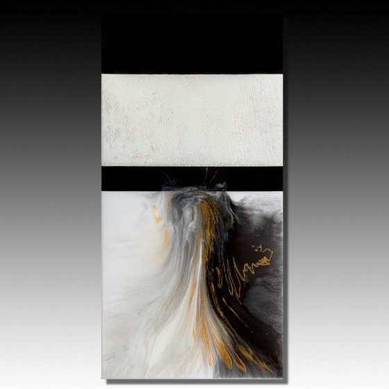 Dance Into Destiny - XL LARGE;  BLACK, WHITE & GOLD ABSTRACT ART;  RESIN CONTEMPORARY MODERN PAINTING. READY TO HANG!