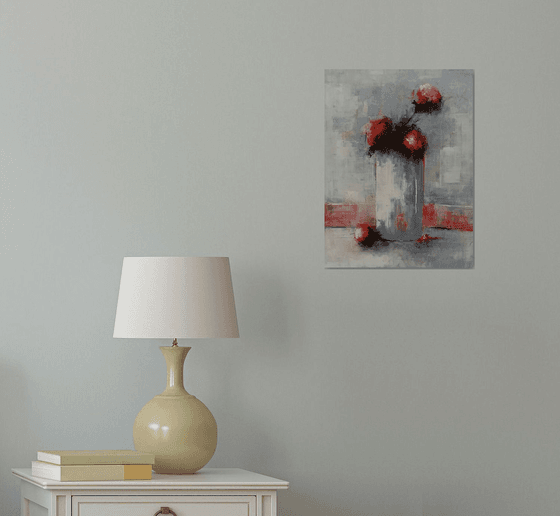 Modern still life painting. Abstract still life with flowers