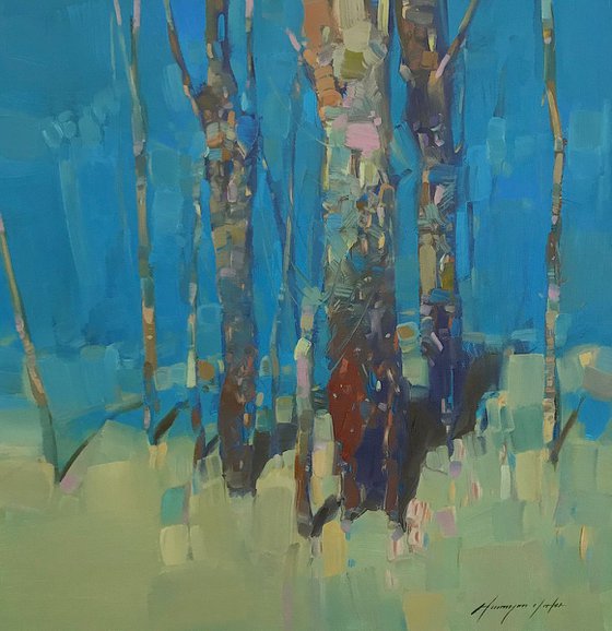 Old Trees, Landscape oil painting, Handmade artwork,