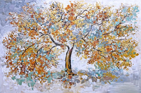 Tree of Life - Original Gold Color Abstract Painting  90 x 60 cm (36 x 24 inches)