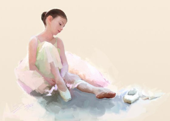 Little Ballerina Tying Her Shoes