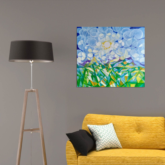 Morning (80x90cm, cubism, oil painting, ready to hang)