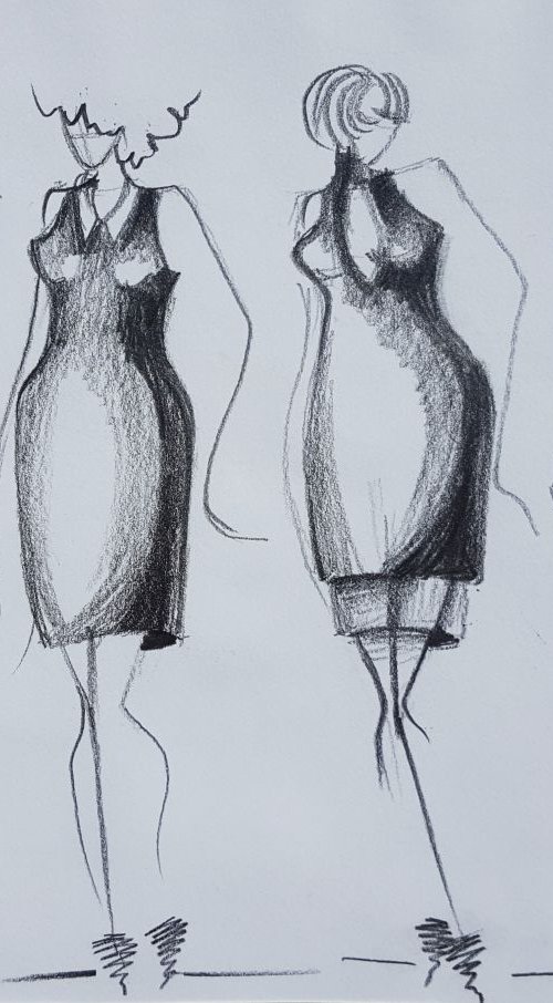 Three minimal Fashion sketch, twelve women. by Simon Tünde