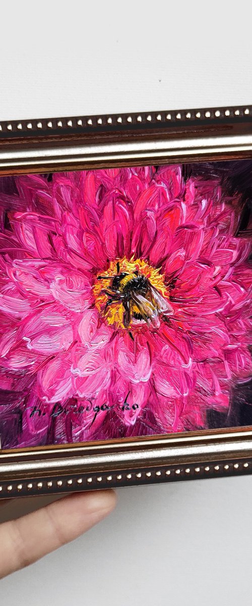 Bumblebee on flower painting by Nataly Derevyanko