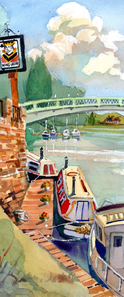 Upton upon Seven, River, Narrow Boats, Kings Head Pub. by Peter Day