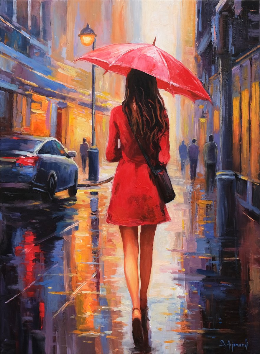 Impressionistic Portrait Acrylic Painting By Behshad Arjomandi, 21 X 29, Rainy Summer Day, Original Artwork