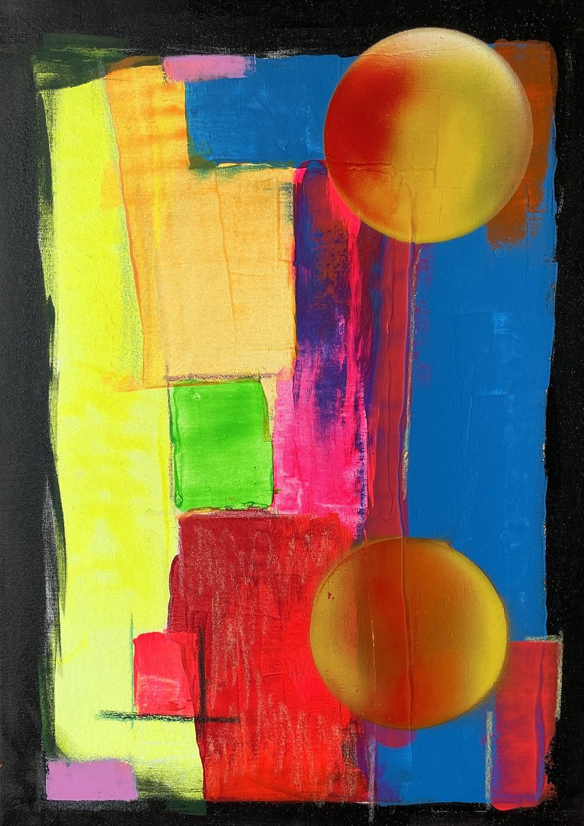 Abstract Acrylic Painting By Juan Jose Garay, 20 X 28", Transformation Circle 01, Original Artwork