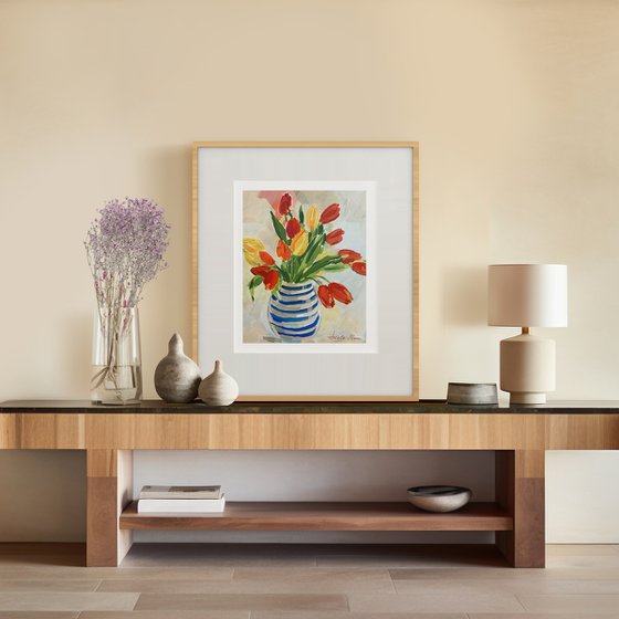 Striped Vase with Tulips