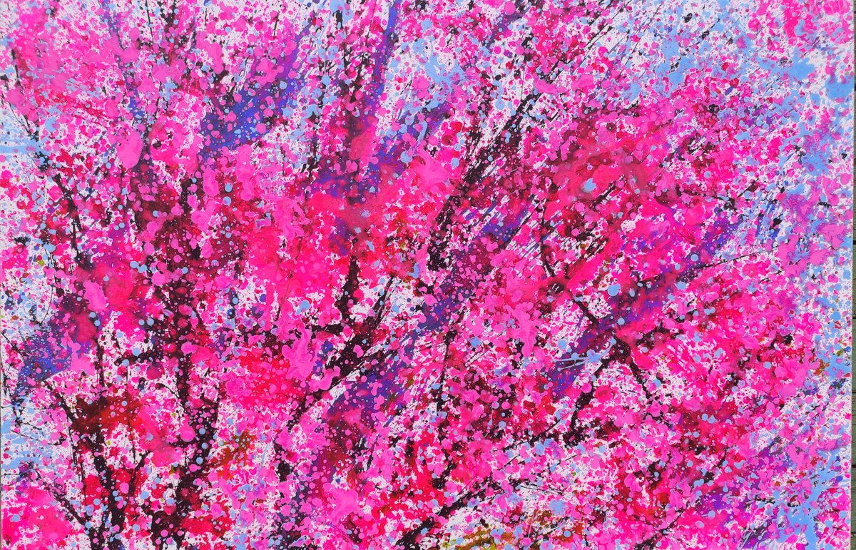Sakura, large acrylic painting 80x120cm, ready t | Artfinder