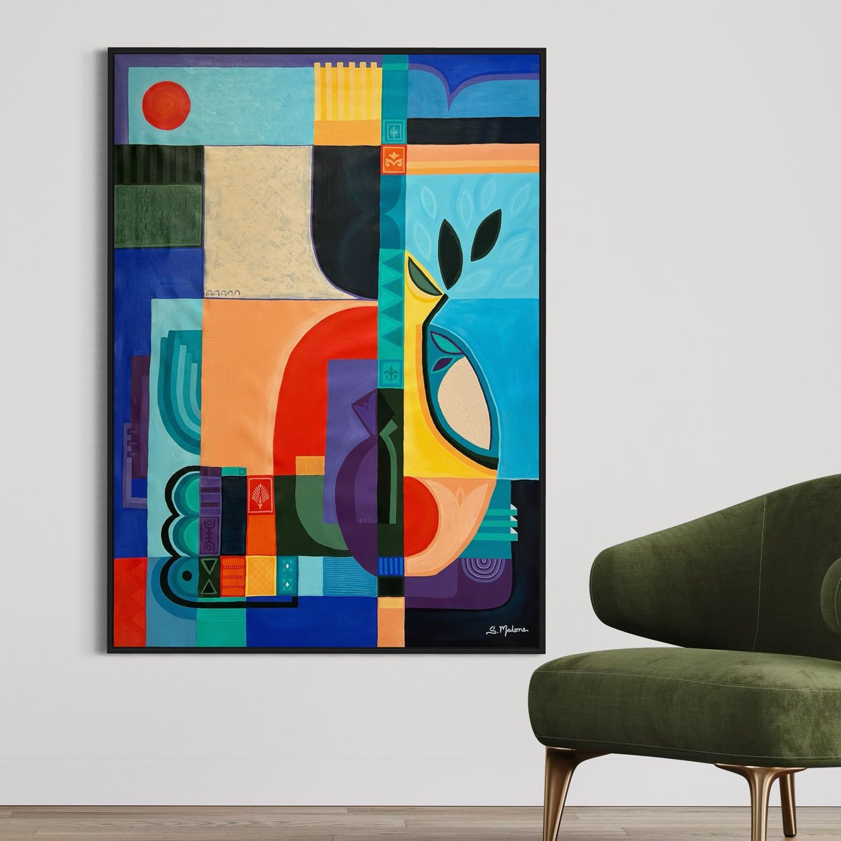 Abstract Acrylic Painting By Samantha Malone, 37 X 51", Assembled Under The Sun, Original Artwork