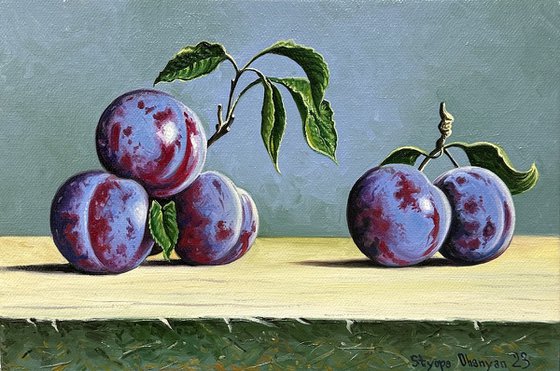 Still life -  plums (20x30cm, oil painting, ready to hang)