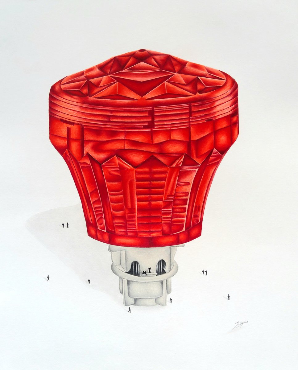 Urban And Pop Still Life Pencil Drawing By Daniel Shipton, 16 X 20, Fairground Light Red, Original Artwork