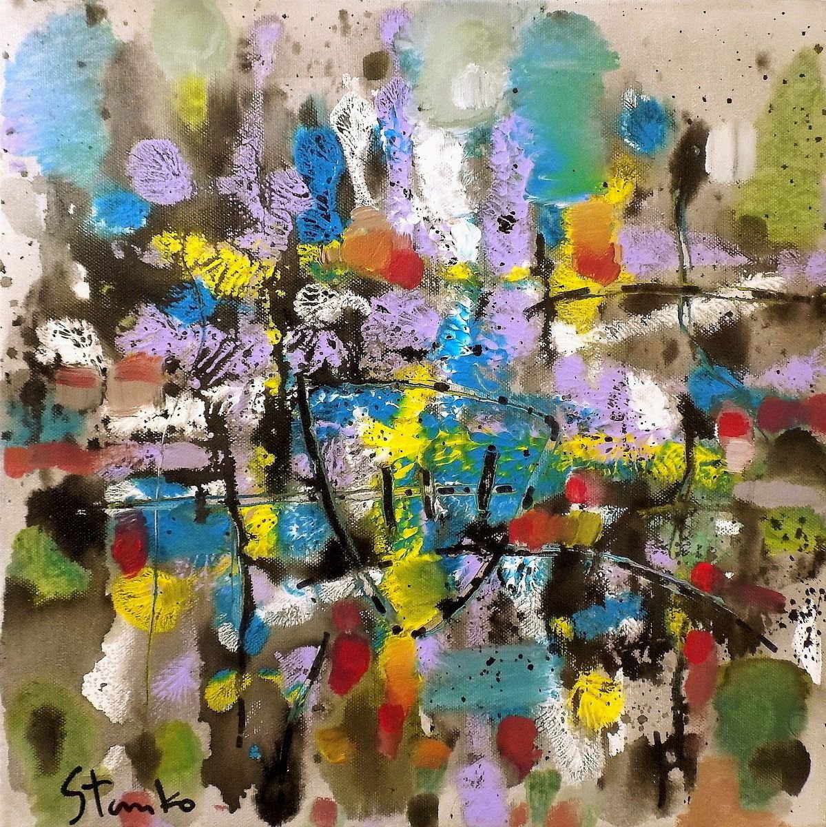 Abstract Acrylic Painting By Stanislav Bojankov, 16 X 16", Spring-Ii, Original Artwork
