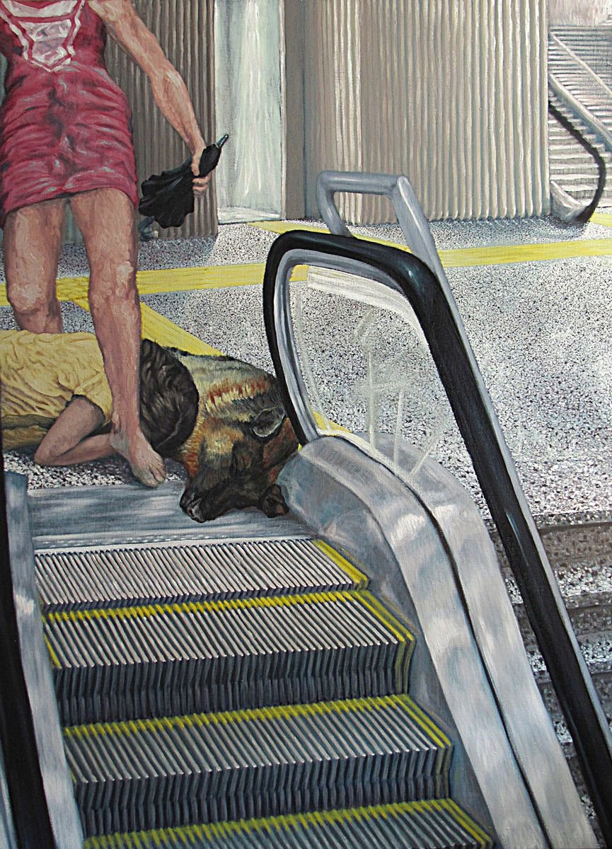 Portrait Oil Painting By Antonio Mele, 43 X 58, Sleep In The Subway., Original Artwork