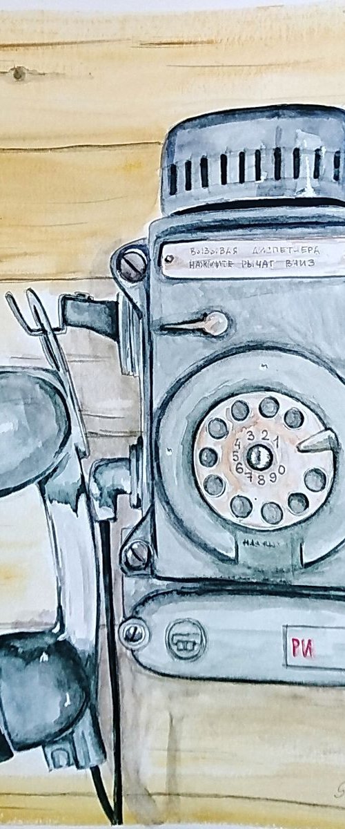 Phone. Watercolor painting on paper. by Svetlana Vorobyeva