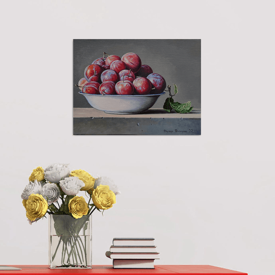 Still life - red plums (40x30cm, oil painting, ready to hang)