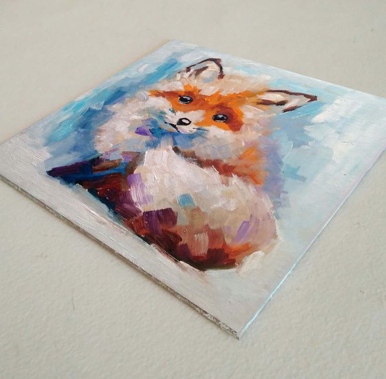 Fox painting Original Art Small Animal Artwork Miniature Oil Wall Art