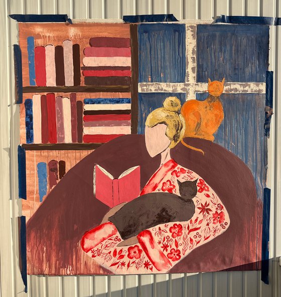 Woman Cat Original Painting
