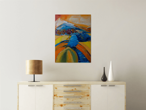 The river of my childhood - Colorful landscape, rich textured abstract landscape art