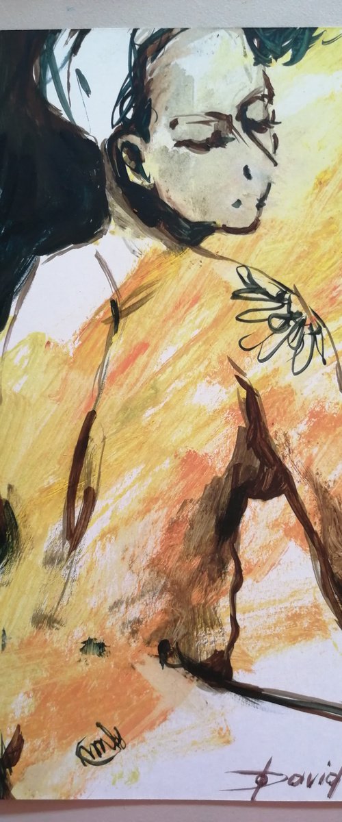 Nude tan female oil on paper by Olga David