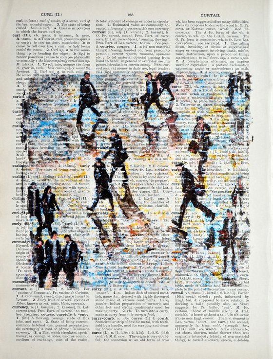 At the City 3 - Collage Art on Large Real English Dictionary Vintage Book Page