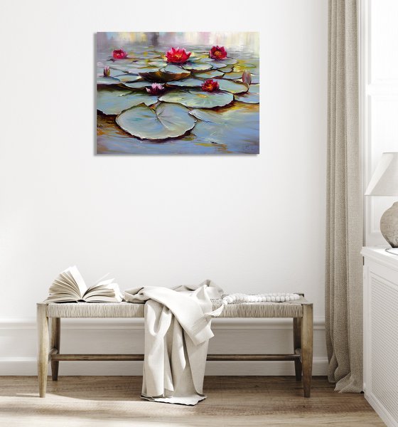 Bozhena Fuchs - Symphony of Life: Blooming Water Lilies, Painting, Oil on  Canvas at 1stDibs
