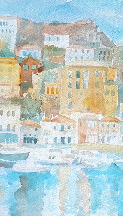 Sailing by Poros by Mary Stubberfield