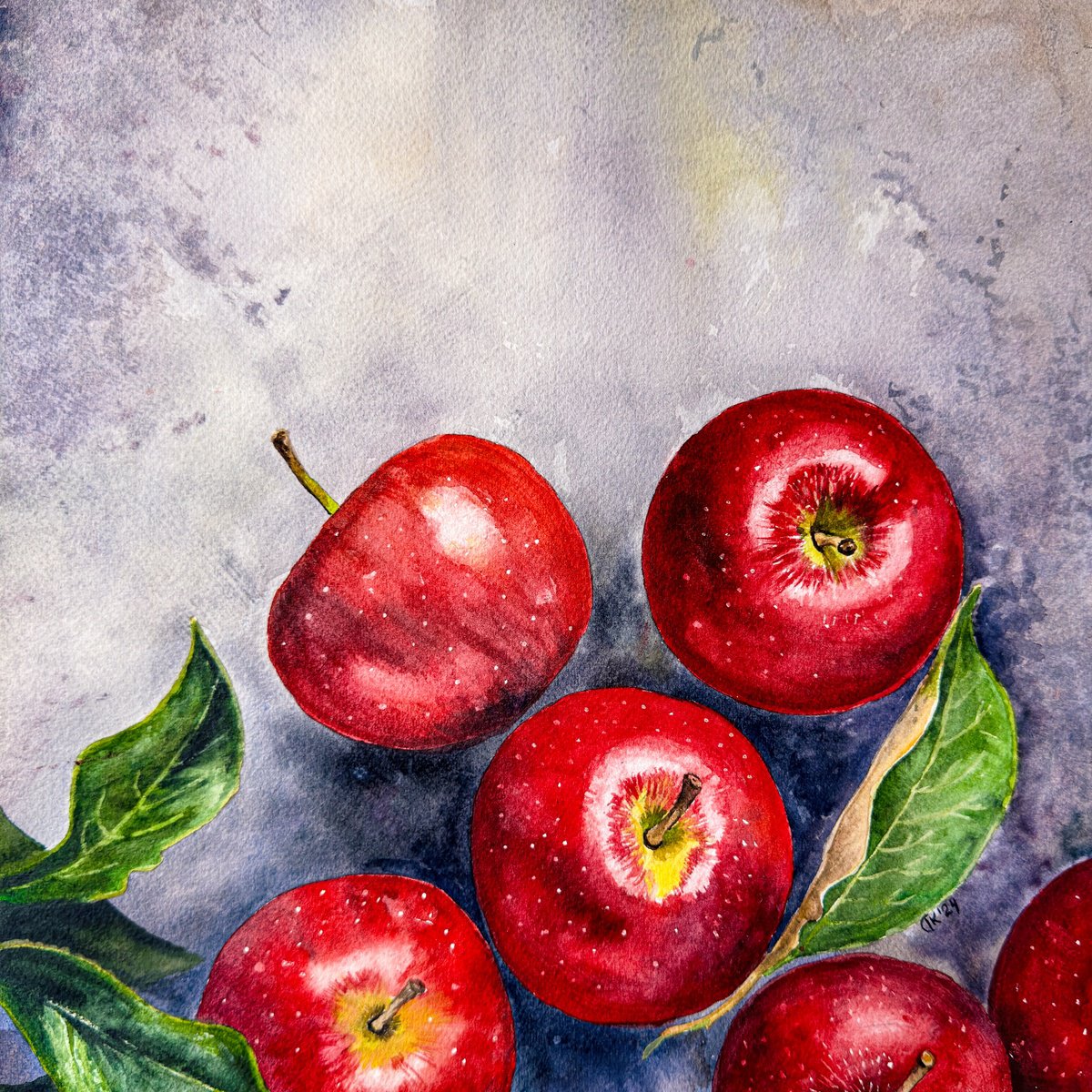 Photorealistic Watercolour , Red Apples On Cement By Irina Kurganskaya, 12 X 12, Artwork For Sale On Artfinder