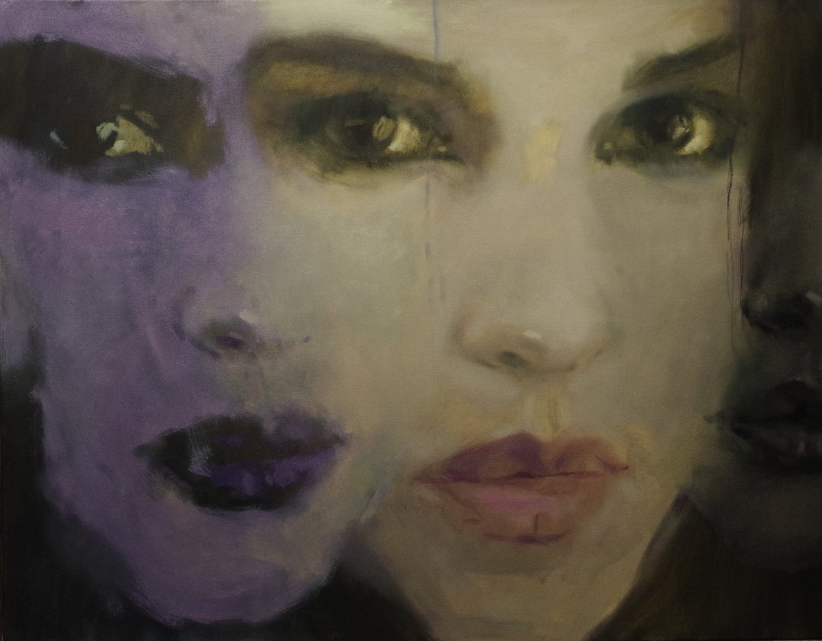 Impressionistic Portrait Oil Painting By Vygandas Doveika, 35 X 28", Masks, Original Artwork