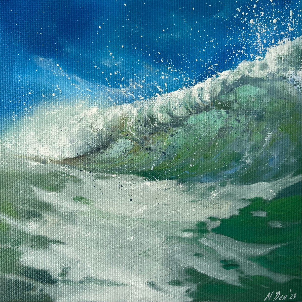 Photorealistic Landscape Oil Painting By Myroslava Denysyuk, 6 X 6", Big Wave, Original Artwork