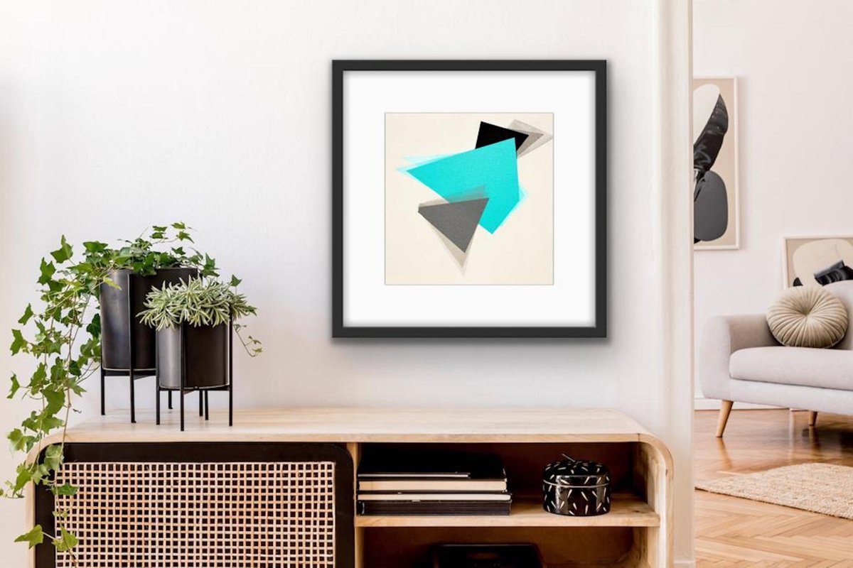 Geometric Abstract Acrylic Painting By Catia Goffinet, 12 X 12, Geometric Blue, Original Artwork