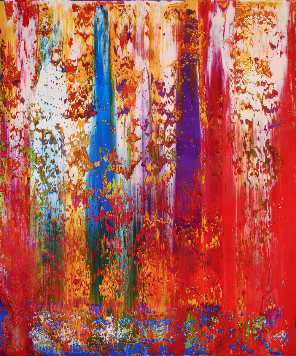 60x50 cm | 23,5x19,5 - � Red Purple abstract painting Original canvas art by Vadim Shamanov