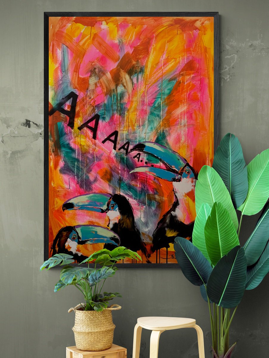Huge XXL painting - Toucans - Bright - Birds - Exotic - Exotic animals - Expressionism by Yaroslav Yasenev