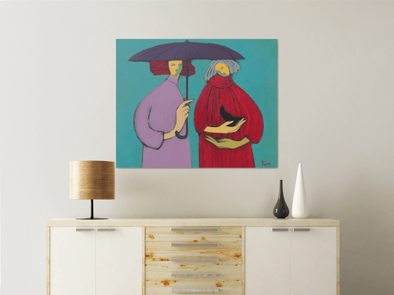 Two under an umbrella.