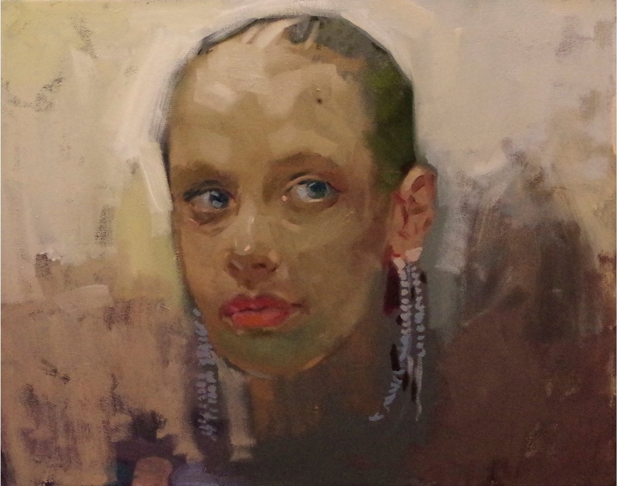Impressionistic Portrait Oil Painting By Vygandas Doveika, 20 X 16", Girl With Earrings, Original Artwork