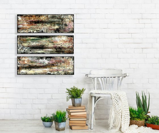 Remnants Of The Past Collection 1 - Set of 3 (3 Parts) - Mixed Media Abstract by Kathy Morton Stanion