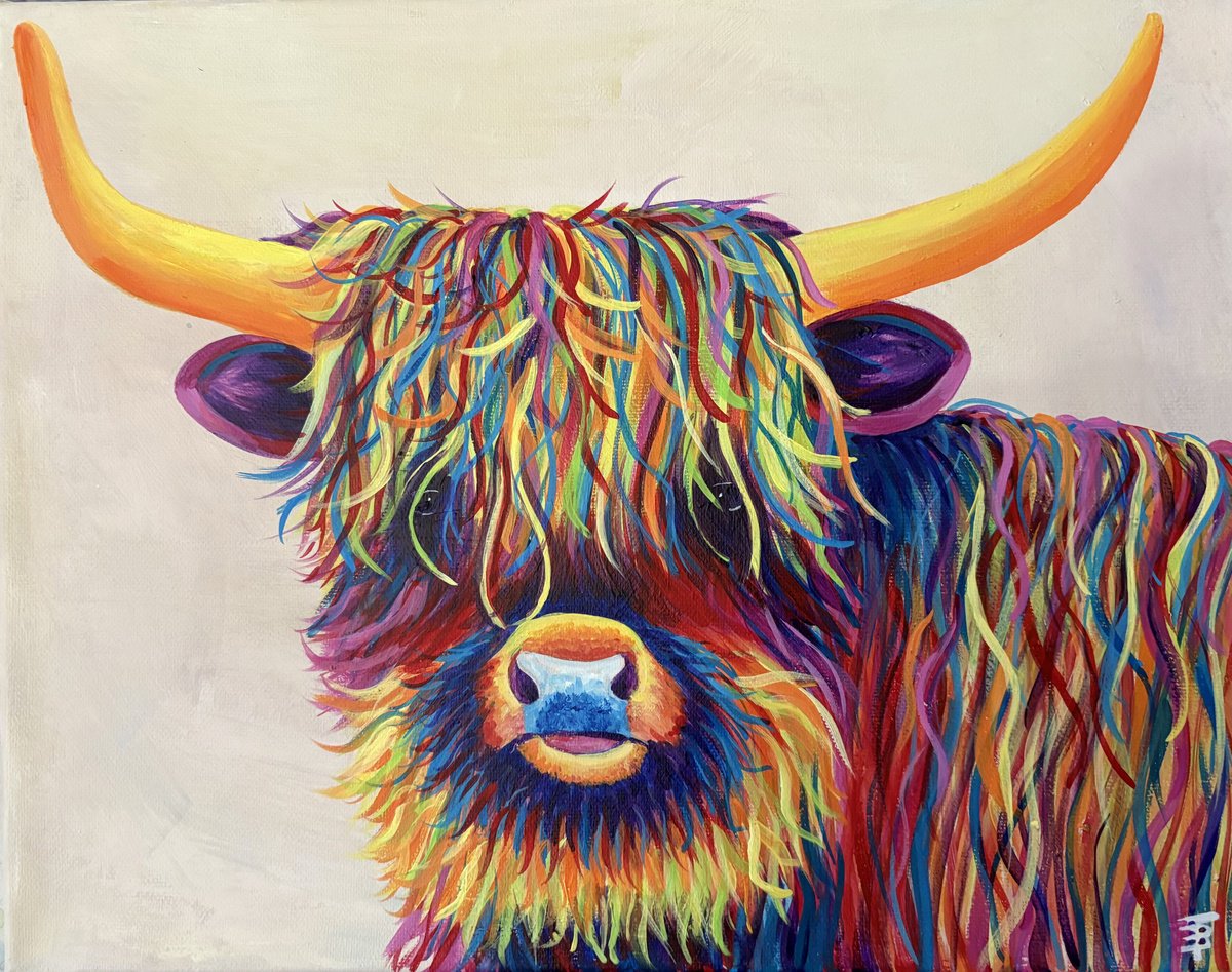 Acrylic Painting , Harry The Highland Cow By Tiffany Budd, 14 X 11, Artwork For Sale On Artfinder