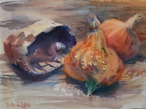 Pumpkins and a busket by Irina Bibik-Chkolian